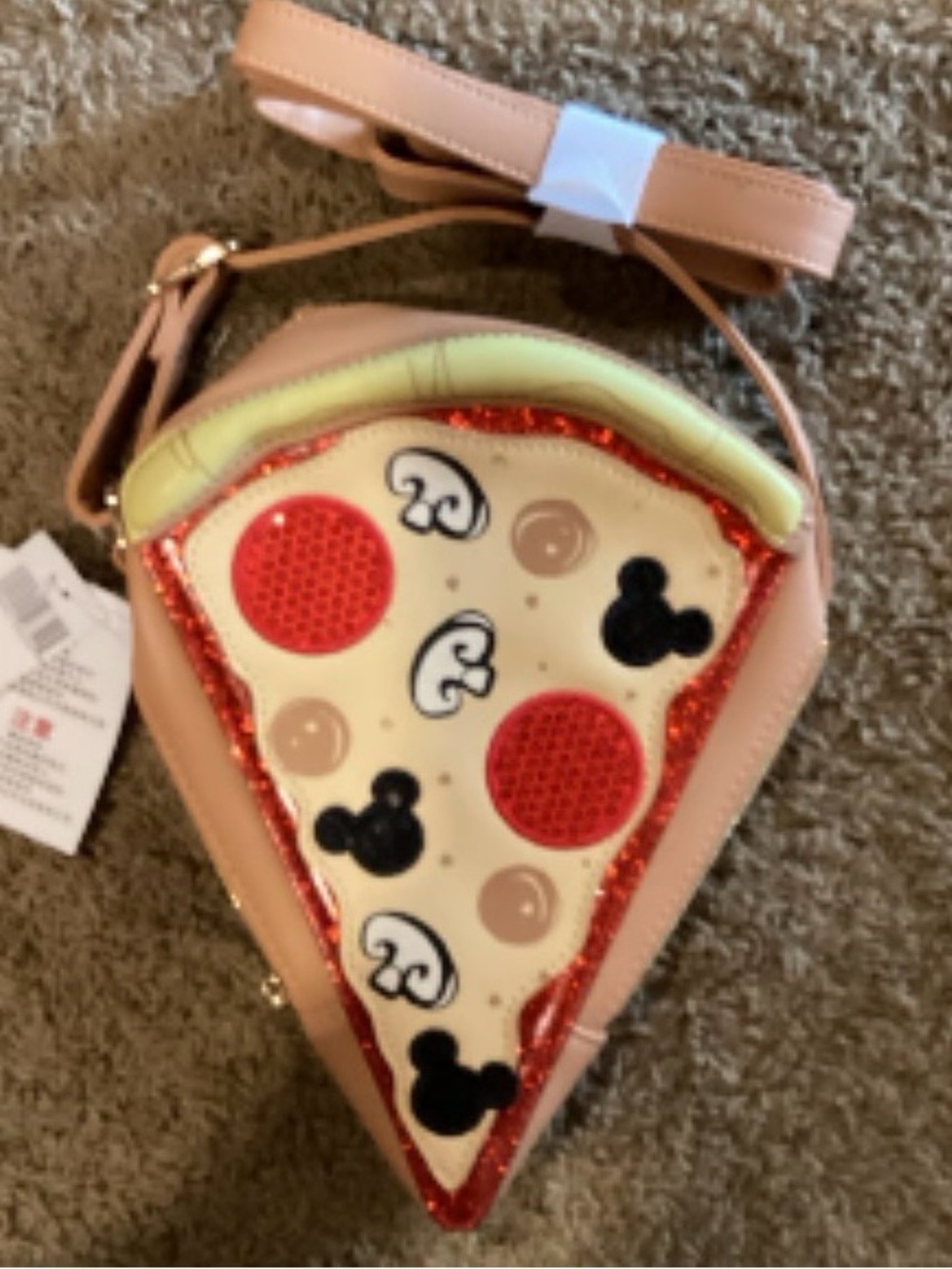 DISNEY Buon Appetito slice of pizza crossbody bag sequins glitter Mickey